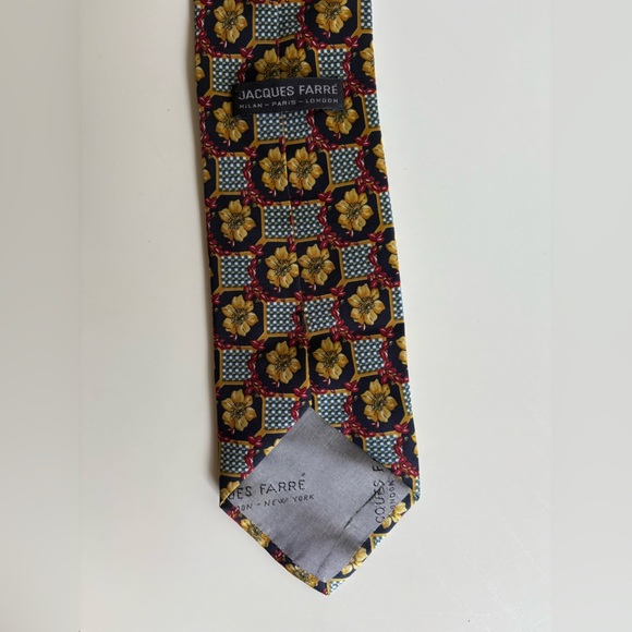 Vintage Jacques Farré 100% Silk Tie – Bold Floral & Checkerboard Print - Picture 4 of 4